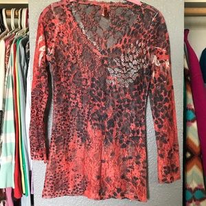 Cheetah print lace 3/4 sleeve shirt